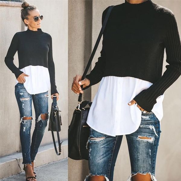 gaoke autumn winter black knit sweater women 2020 patchwork long sleeve button pullover women jumper drop shipping, White;black
gaoke autumn winter black knit sweater women 2020 patchwork long sleeve button pullover women jumper drop shipping, White;black