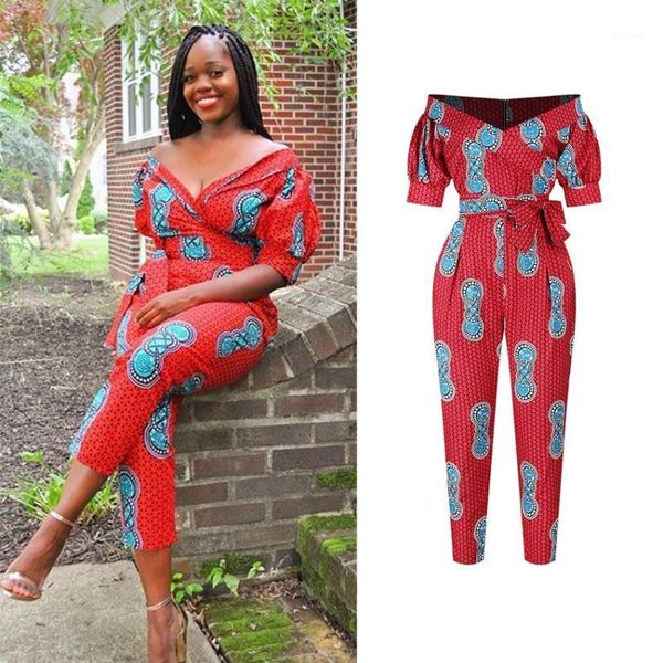 african american clothes women off shoulder jumpsuit bazin floral print 2020 summer fashion set with belt high waist trousers1, Red
african american clothes women off shoulder jumpsuit bazin floral print 2020 summer fashion set with belt high waist trousers1, Red