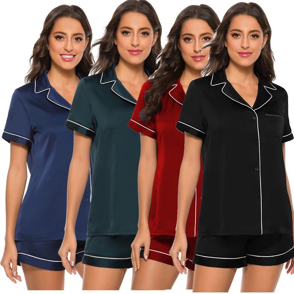 2020 new style home wear new imitation silk short sleeve suit ji edge lapel home clothes selling factory direct sales, Black;red
2020 new style home wear new imitation silk short sleeve suit ji edge lapel home clothes selling factory direct sales, Black;red