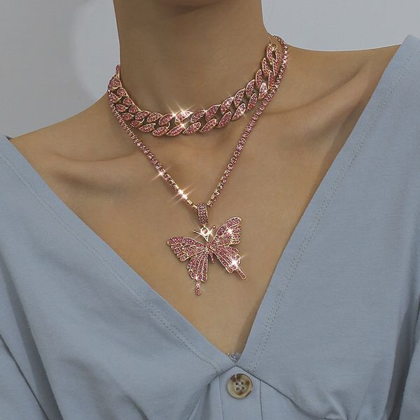 luxury full crystal cuban pendant women chain necklace simple diamond pink butterfly hip hop iced out pendant necklace party jewelry gift, Silver
luxury full crystal cuban pendant women chain necklace simple diamond pink butterfly hip hop iced out pendant necklace party jewelry gift, Silver