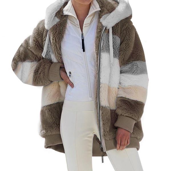 women's fur & faux western style overcoat autumn winter fashion thick warm loose simple thin hooded zipper long sleeve contrast, Black
women's fur & faux western style overcoat autumn winter fashion thick warm loose simple thin hooded zipper long sleeve contrast, Black