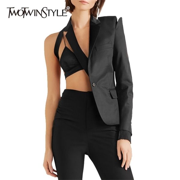 twotwinstyle elegant patchwork irregular women's blazer notched long sleeve hollow out suits female 2020 clothes summer new lj201214, White;black
twotwinstyle elegant patchwork irregular women's blazer notched long sleeve hollow out suits female 2020 clothes summer new lj201214, White;black