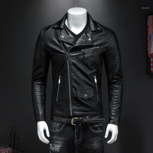 xiu luo brand spring autumn men's motorcycle leather jacket boomer men slim lapels leather jacket skull punk style1, Black
xiu luo brand spring autumn men's motorcycle leather jacket boomer men slim lapels leather jacket skull punk style1, Black