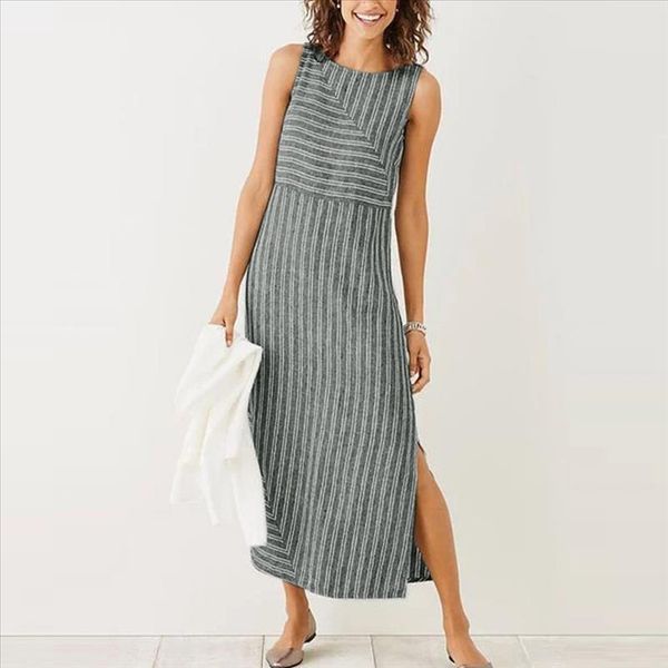 women casual striped sleeveless dress neck linen long dress striped female slim dresses straight vestidos 25, Gray
women casual striped sleeveless dress neck linen long dress striped female slim dresses straight vestidos 25, Gray