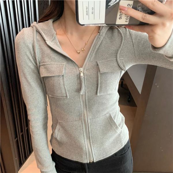 women's jackets 2021 spring autumn women hooded pockets zipper female fashionable elasticity knitting slim, Black;brown
women's jackets 2021 spring autumn women hooded pockets zipper female fashionable elasticity knitting slim, Black;brown