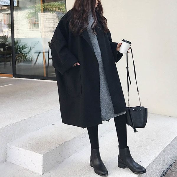 normov 2019 casual women spring autumn clothes woolen cloak jacket wool & blends solid color batwing sleeve v-neck coatx1020, Black
normov 2019 casual women spring autumn clothes woolen cloak jacket wool & blends solid color batwing sleeve v-neck coatx1020, Black