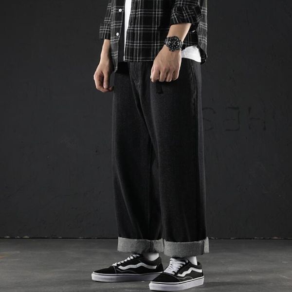 2021 men's straight brim hare japanese man's streetwear hip hop denim male's loosened pants with long legs v4df, Blue
2021 men's straight brim hare japanese man's streetwear hip hop denim male's loosened pants with long legs v4df, Blue