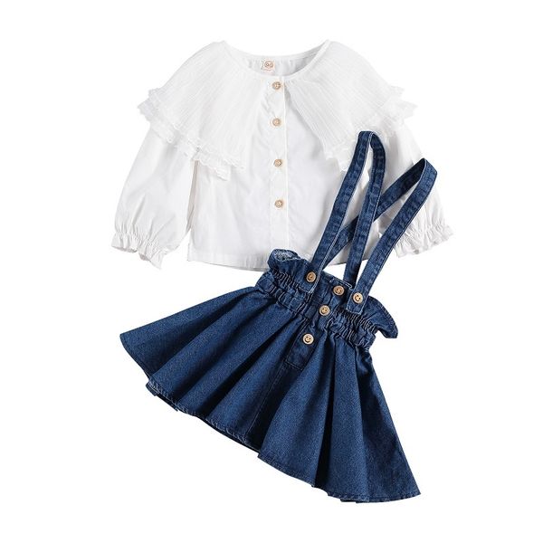 1-6y princess kids baby girl long sleeve lace collar white t-shirt denim suspender skirt 2pcs children girls clothing setx1019
1-6y princess kids baby girl long sleeve lace collar white t-shirt denim suspender skirt 2pcs children girls clothing setx1019