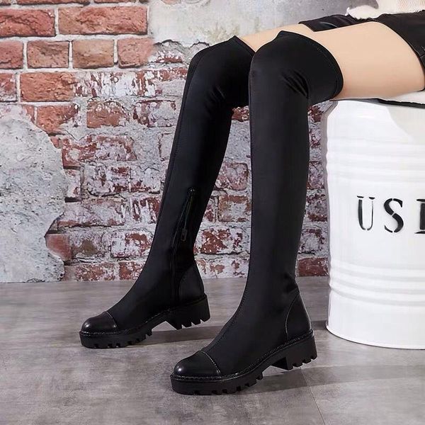 boots slim stretch long platform winter sock knee high over the 2021 female, Black 
boots slim stretch long platform winter sock knee high over the 2021 female, Black