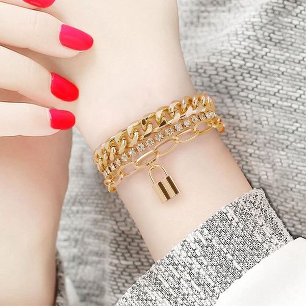 hip-hop thick chain claw chain zircon bracelet fashion retro lock-shaped pendant bracelets 3 pieces suits hand for female, Black
hip-hop thick chain claw chain zircon bracelet fashion retro lock-shaped pendant bracelets 3 pieces suits hand for female, Black