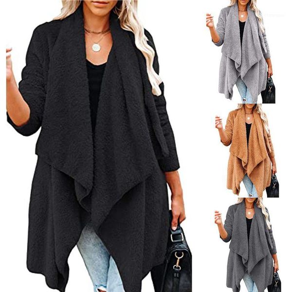 winter coat women elegant 2021 new solid color long nine-point sleeve loose-fitting lapel plush fashion casual jacket1, Black 
winter coat women elegant 2021 new solid color long nine-point sleeve loose-fitting lapel plush fashion casual jacket1, Black