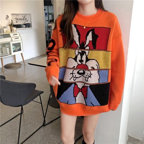 bqqln color contrast length cute girl big sweater for women's loose wear medium cartoon autumn and winter foreign fashion style pullove, White;black
bqqln color contrast length cute girl big sweater for women's loose wear medium cartoon autumn and winter foreign fashion style pullove, White;black