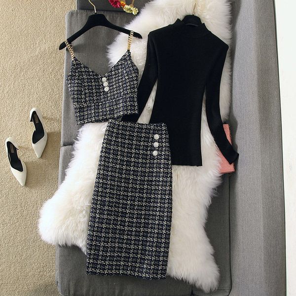 women's three-piece sets autumn/winter knitted sweater + small fragrance vest + woolen skirt plus size suits -5xl, White
women's three-piece sets autumn/winter knitted sweater + small fragrance vest + woolen skirt plus size suits -5xl, White