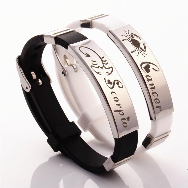 charm bracelets fashion 12 zodiac sign couple bracelet for men women stainless steel clasps silicone jewelry, Golden;silver
charm bracelets fashion 12 zodiac sign couple bracelet for men women stainless steel clasps silicone jewelry, Golden;silver
