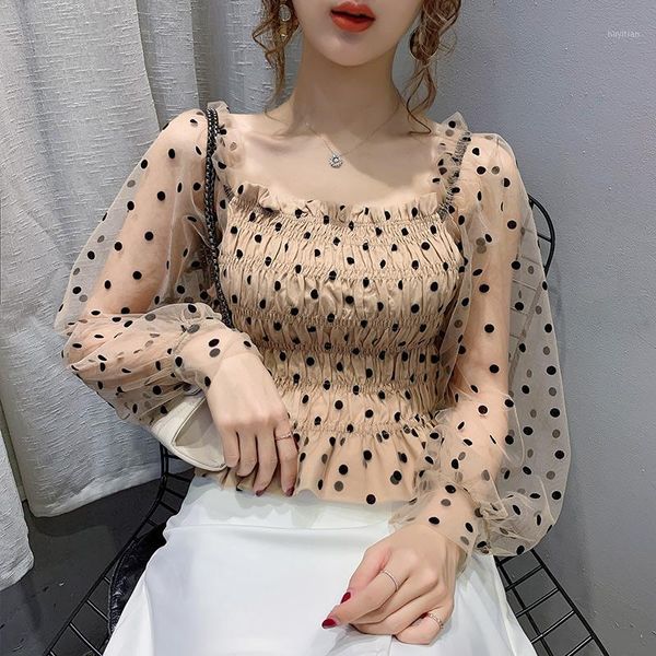 girls dot mesh blouses shirts tees female ruffles square collor full puff sleeve blouse for women1, White
girls dot mesh blouses shirts tees female ruffles square collor full puff sleeve blouse for women1, White