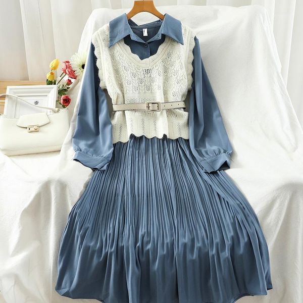 women's tracksuits korean knitted vest +long-sleeved dress women 2 piece set long winter elegant outfits blue 2pcs1, Gray
women's tracksuits korean knitted vest +long-sleeved dress women 2 piece set long winter elegant outfits blue 2pcs1, Gray