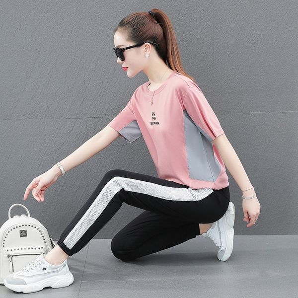 v79jg suit women's sportswear 2020 new korean style loose short sleeve summer sportswear fashion leisure summer running two-piece suit, Gray
v79jg suit women's sportswear 2020 new korean style loose short sleeve summer sportswear fashion leisure summer running two-piece suit, Gray