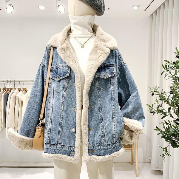 super warm one piece for winter two-sided jacket ~ fur collar loose thick denim jacket plush casual bf style1, Black
super warm one piece for winter two-sided jacket ~ fur collar loose thick denim jacket plush casual bf style1, Black