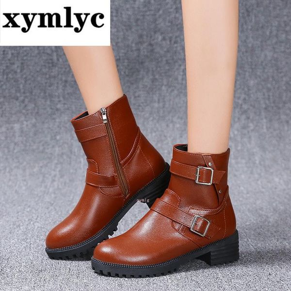 designer boot women 2020 fashionable pu leather boots brown round toe metal buckle side zipper middle heel cool women 's shoes, Black
designer boot women 2020 fashionable pu leather boots brown round toe metal buckle side zipper middle heel cool women 's shoes, Black