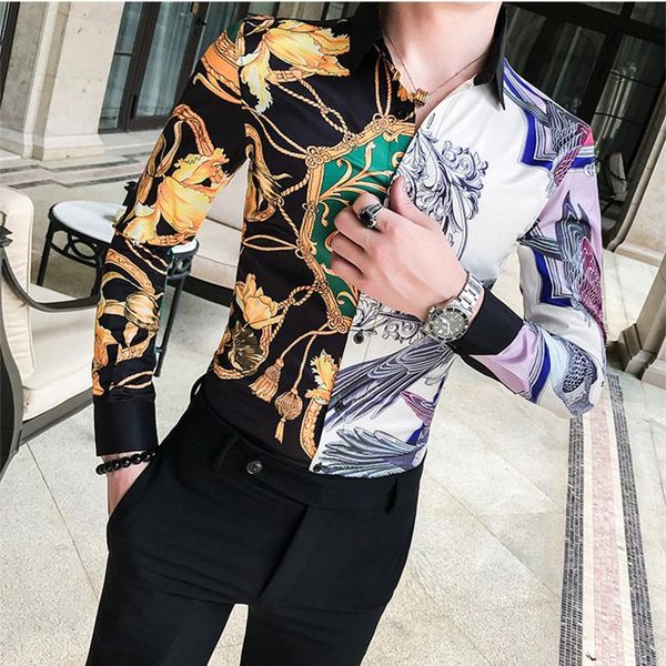 men's shirt spring and autumn new men's stitching printed shirt slim long-sleeved wedding ball formal, White;black
men's shirt spring and autumn new men's stitching printed shirt slim long-sleeved wedding ball formal, White;black