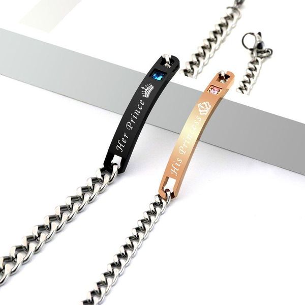 2020 gift prince princess black rose gold rhinestone link chain stainless steel paired couple bracelets for women men dropshipme
2020 gift prince princess black rose gold rhinestone link chain stainless steel paired couple bracelets for women men dropshipme