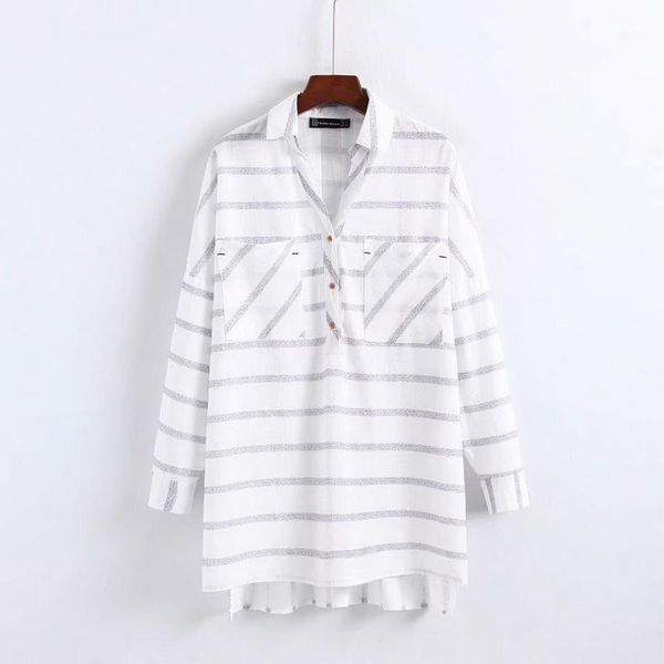 wide women blouse shirt autumn 2019 new fashion long sleeve pocket modern lady striped loose shirt1, White
wide women blouse shirt autumn 2019 new fashion long sleeve pocket modern lady striped loose shirt1, White