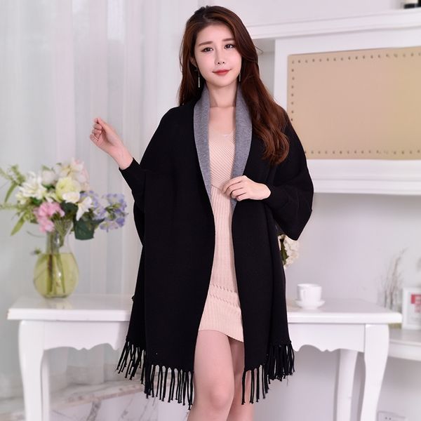 winter sleeve poncho women capes wearable shawls and wraps for ladies thicken pashmina stoles reversible black scarves ponchos 201026, Blue;gray
winter sleeve poncho women capes wearable shawls and wraps for ladies thicken pashmina stoles reversible black scarves ponchos 201026, Blue;gray