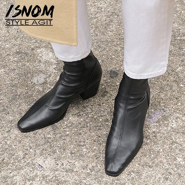 boots isnom fashion stretch ankle women square toe genuine leather soft sock boot block heel short booties woman shoes chunky, Black
boots isnom fashion stretch ankle women square toe genuine leather soft sock boot block heel short booties woman shoes chunky, Black