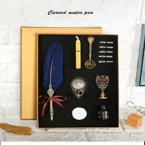 european retro sprinkling gold feather pen student british dip water pen birthday set gift box1
european retro sprinkling gold feather pen student british dip water pen birthday set gift box1
