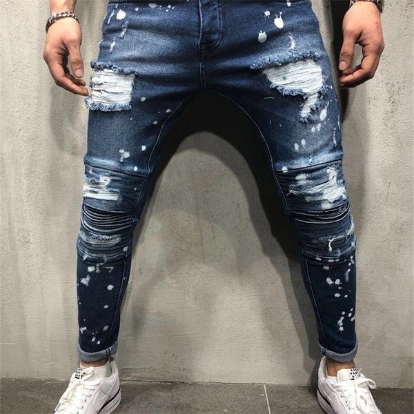 men's painted skinny slim fit straight ripped distressed pleated knee patch denim pants stretch jeans 201112, Blue
men's painted skinny slim fit straight ripped distressed pleated knee patch denim pants stretch jeans 201112, Blue