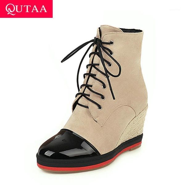 boots qutaa 2021 platform lace up zipper ankle patchwork pu flock women shoes wedge heel casual round toe short size 34-431, Black
boots qutaa 2021 platform lace up zipper ankle patchwork pu flock women shoes wedge heel casual round toe short size 34-431, Black