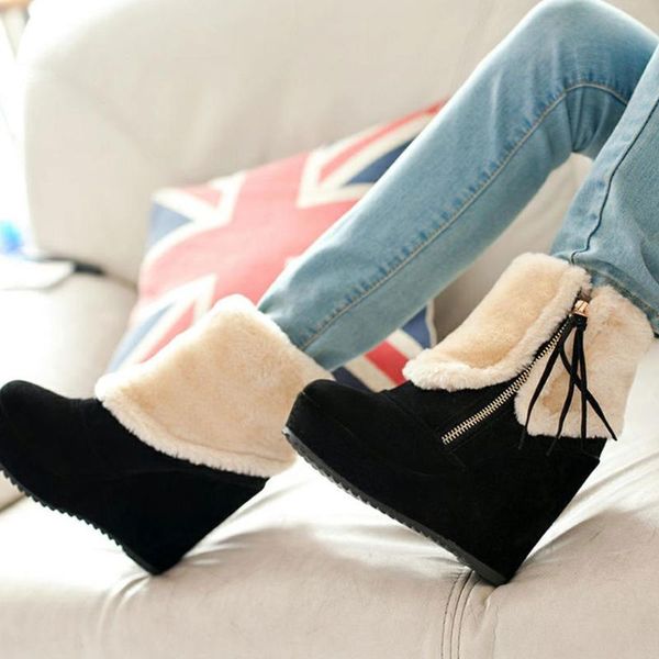 gigifox wedges high heels platform keep warm plush fur winter shoes woman snow boots female, Black
gigifox wedges high heels platform keep warm plush fur winter shoes woman snow boots female, Black