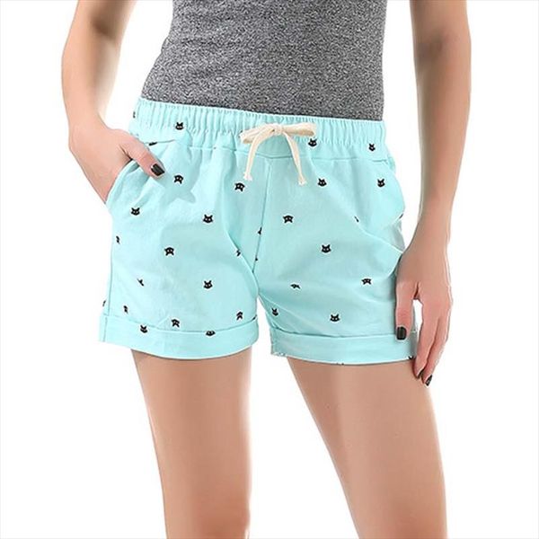 women shorts summer leisure beach loose drawstring cotton shorts elastic waist cat head printed short mujer, White;black
women shorts summer leisure beach loose drawstring cotton shorts elastic waist cat head printed short mujer, White;black