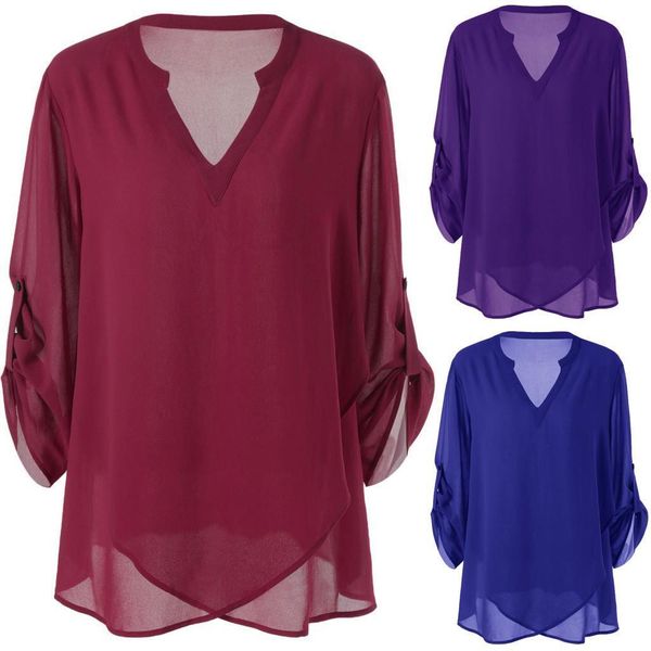 plus size fashion womens and blouses v-neck adjustable sleeve chiffon purple elegant blouse women chemise femme, White
plus size fashion womens and blouses v-neck adjustable sleeve chiffon purple elegant blouse women chemise femme, White
