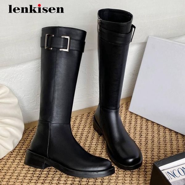 lenkisen genuine leather metal decorations round toe thick med heel zipper beauty lady daily wear knee-high boots l68, Black
lenkisen genuine leather metal decorations round toe thick med heel zipper beauty lady daily wear knee-high boots l68, Black