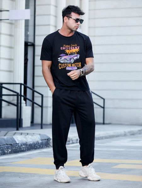 extended sizes men car & tree print tee & letter patched detail sweatpants 443w#, Gray
extended sizes men car & tree print tee & letter patched detail sweatpants 443w#, Gray