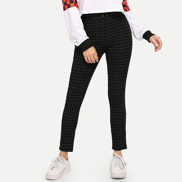 black plaid mid waist skinny trousers spring autumn women casual slim fit office lady workwear pencil elegant pants pantalones1, Black;white
black plaid mid waist skinny trousers spring autumn women casual slim fit office lady workwear pencil elegant pants pantalones1, Black;white