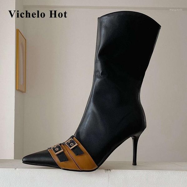 vichelo 2020 winter new arrival genuine leather pointed toe thin high heels buckle decoration mature lady mid-calf boots l111, Black
vichelo 2020 winter new arrival genuine leather pointed toe thin high heels buckle decoration mature lady mid-calf boots l111, Black