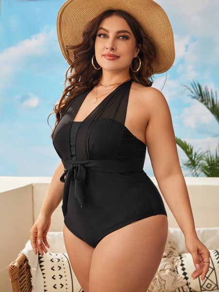 plus knot front halter one piece swimsuit w97q#, Black
plus knot front halter one piece swimsuit w97q#, Black
