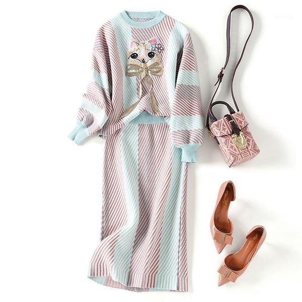 women's tracksuits mimi autumn / winter 2021 women's sweater skirt two piece set cat embroidery striped knitwear fashion1, Gray
women's tracksuits mimi autumn / winter 2021 women's sweater skirt two piece set cat embroidery striped knitwear fashion1, Gray
