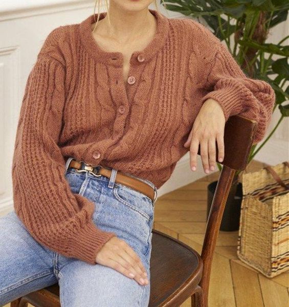 women's knits & tees women sweater 2021 autumn and winter soft texture front button retro cable crochet, White
women's knits & tees women sweater 2021 autumn and winter soft texture front button retro cable crochet, White