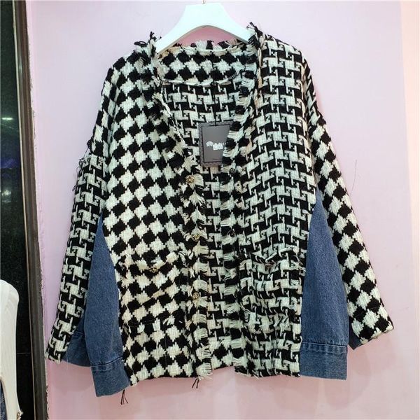 outerwear 2021 autumn winter new coats long sleeve plus size laides overcoats woven tweed plaid stitching denim jacket, Black;brown
outerwear 2021 autumn winter new coats long sleeve plus size laides overcoats woven tweed plaid stitching denim jacket, Black;brown