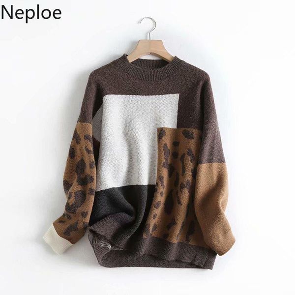 women's sweaters neploe o neck pullover sweater women loose leopard pattern patchwork pull femme contrast color knit jumper sueter wint, White;black
women's sweaters neploe o neck pullover sweater women loose leopard pattern patchwork pull femme contrast color knit jumper sueter wint, White;black