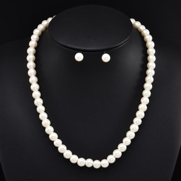 8mm white artificial glass pearl necklace earring jewelry set for women fashion bridal wedding engagement gift joyeria mujer, Silver
8mm white artificial glass pearl necklace earring jewelry set for women fashion bridal wedding engagement gift joyeria mujer, Silver