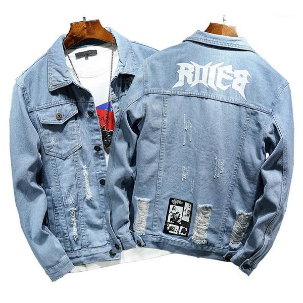 large size spring denim clothing men's autumn self cultivation letter printed denim jacket male youth korean hole jacket1, Black;brown
large size spring denim clothing men's autumn self cultivation letter printed denim jacket male youth korean hole jacket1, Black;brown