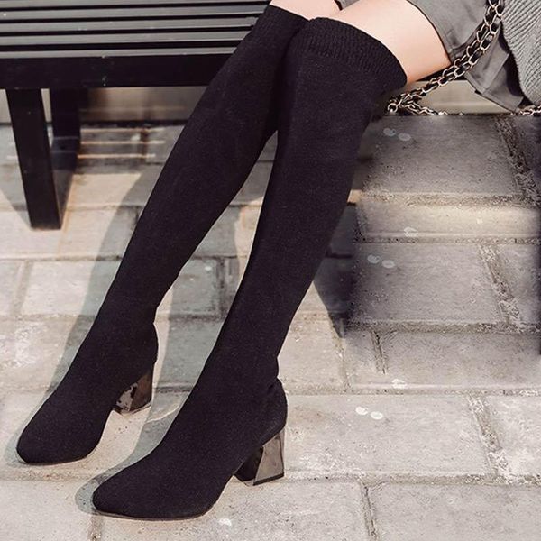 women's autumn boots thigh high boots over the knee knee high heels flock square heels stretch fabric botas de mujer, Black
women's autumn boots thigh high boots over the knee knee high heels flock square heels stretch fabric botas de mujer, Black