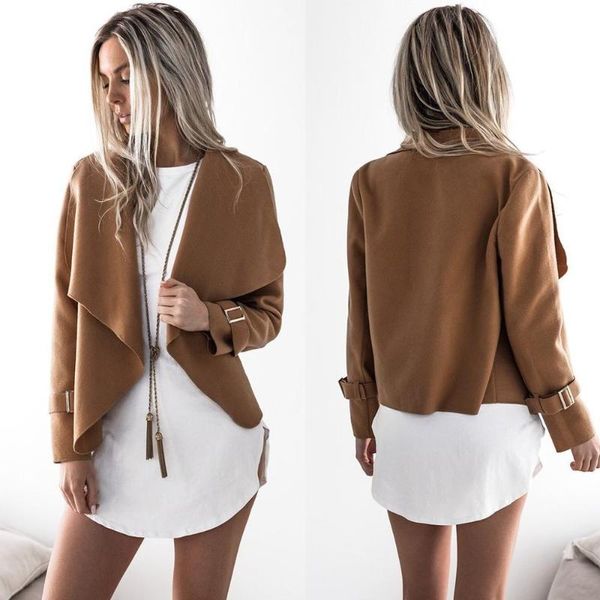 2021 woman coat autumn winter loose long sleeve v-neck fashion office lady, Black