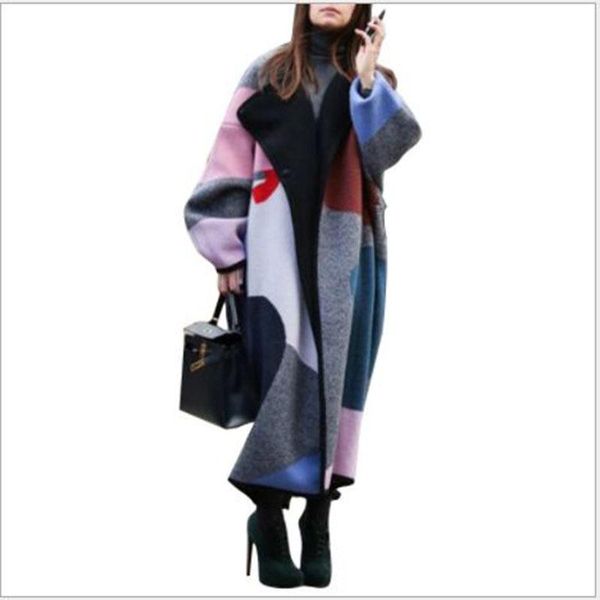 women's wool & blends fashion ladies sweater patchwork color printing lapel ex long coat loose cape overcoat autumn winter 2021, Black
women's wool & blends fashion ladies sweater patchwork color printing lapel ex long coat loose cape overcoat autumn winter 2021, Black