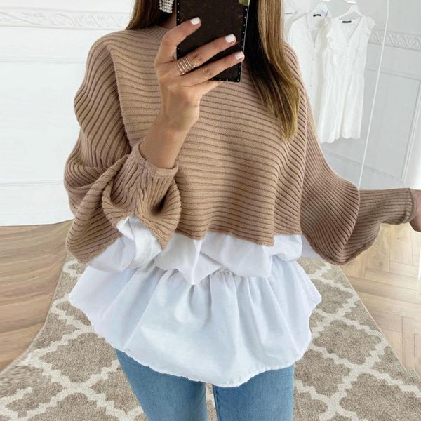 new womens ruffled knitted jumper sweater casual patchwork loose shirts streetwear female long sleeve pullovers mujer, White;black
new womens ruffled knitted jumper sweater casual patchwork loose shirts streetwear female long sleeve pullovers mujer, White;black