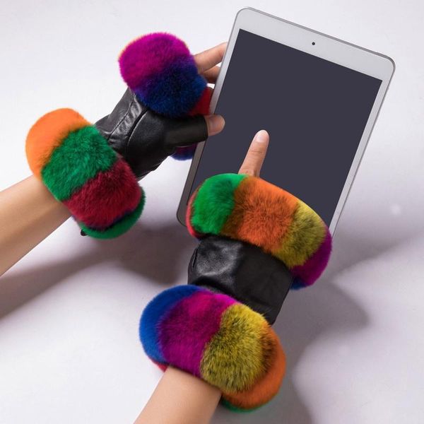 five fingers gloves women winter faux leather half finger with colorful fluffy plush trim 449f, Blue;gray
five fingers gloves women winter faux leather half finger with colorful fluffy plush trim 449f, Blue;gray